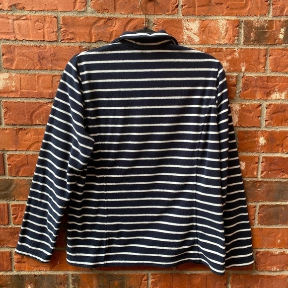 Lands' End Medium 10/12 Fleece Navy Blue Stripe Quarter Zip Pullover Sweater - Picture 4 of 9